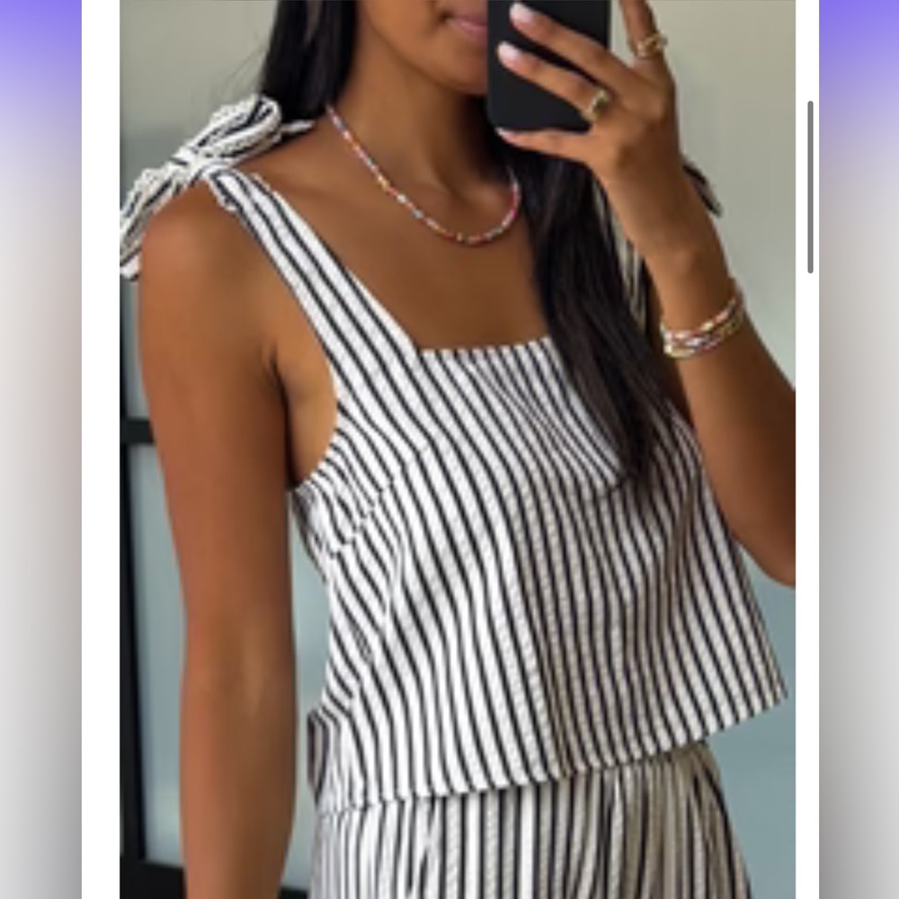 Shop Talulah Women’s Small Striped Audrey Shoulder Tie Top Navy & White